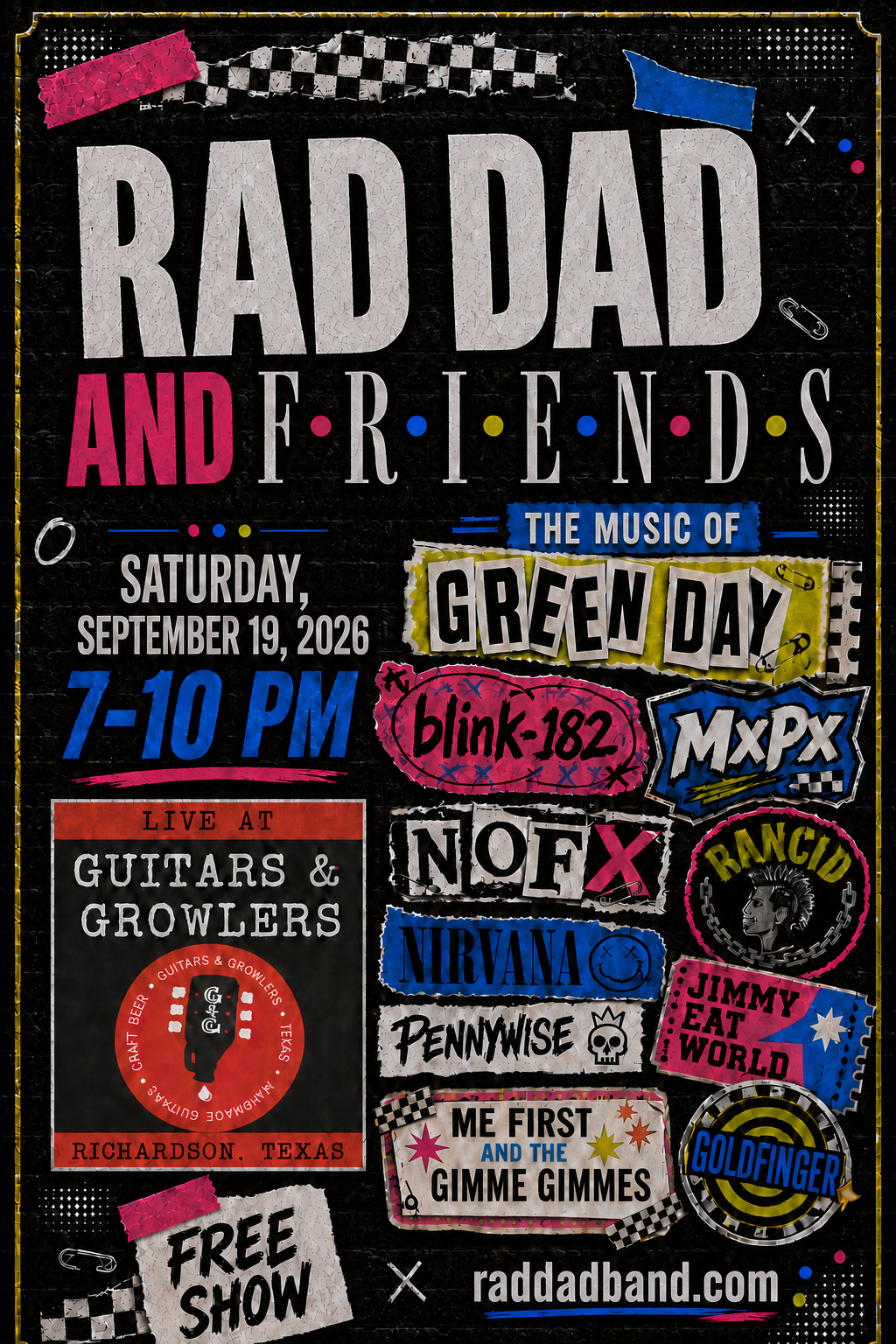 Rad Dad and Friends at Guitars and Growlers on Saturday, September 19, 2026, from 7 to 10 PM